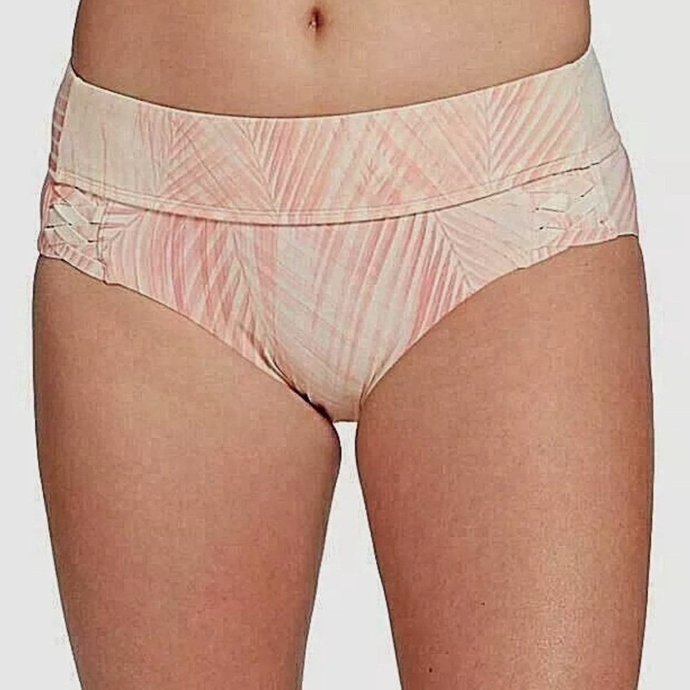 CALIA Tropical Mid Rise Boy Short Bikini Bottom with Weave Accent on Hip…